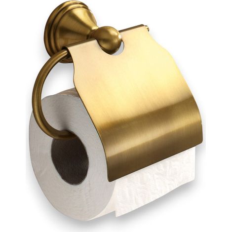 Portarotolo coperto da bagno in ottone bronzato per carta igienica da fissare a muro Linea Bronze (1/3)