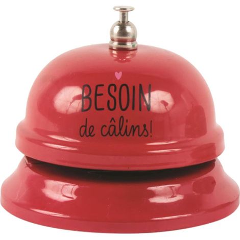Cloche de table en métal rouge 6 cm – Inscription 'Besoin de câlins' – Accessoire décoratif pour comptoir – Idéal pour cafés et maisons – La Chaise Longue