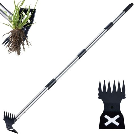 Désherbeur manuel 2 en 1 à long manche (60 pouces), désherbeur manuel et houe de jardinage, pour le jardinage et le déracinement intensif. (1/4)