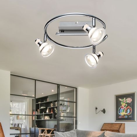 Plafoniera 3 fiamme spot rondelle orientabile da soffitto cromo, acrilico, 3x LED 5 watt 330 lumen bianco caldo, DxH 30x15 cm