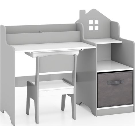 Children's Desk & Chair Set with Storage, Gray (1/5)