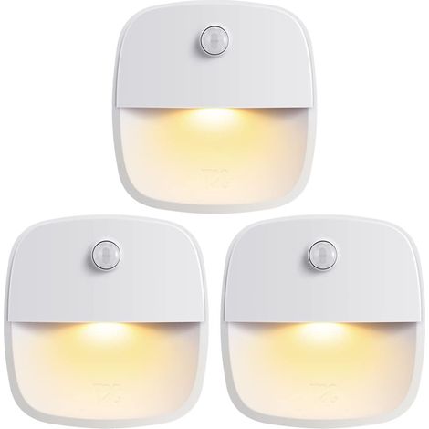 Lampe De Nuit À Capteur De Mouvement - 3 M - 120° - 4 5 V - 0 5 W - Pour Couloir Salle De Bain Chambre Cuisine Armoire Escalier - 3 Pièces (1/5)