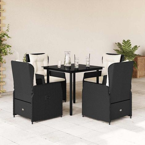 Ensemble repas de jardin 5 pièces avec coussins, résine tressée noire, table et 4 fauteuils inclinables - PANGIVO (1/5)