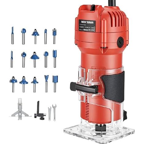 800W 30000RPM Electric Wood Router Router Flush Router with Box of 15 1/4" Shank Router Bits for Woodworking (1/5)