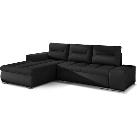 Canapé convertible angle gauche tissu et simili noir Waker 275cm (1/5)