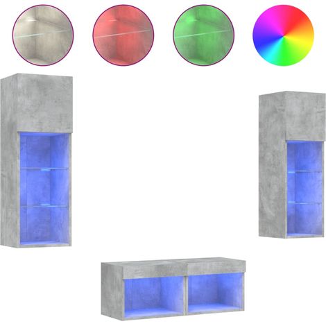 Maison Exclusive - 4-tlg. TV-Wohnwand mit LED-Leuchten Betongrau