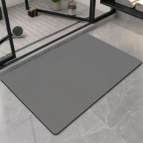 Tapis de bain 40x60cm gris - Tapis de bain en terre de diatomée super absorbant, antidérapant, séchage rapide, microfibre lavable, convient pour la douche/baignoire (1/5)