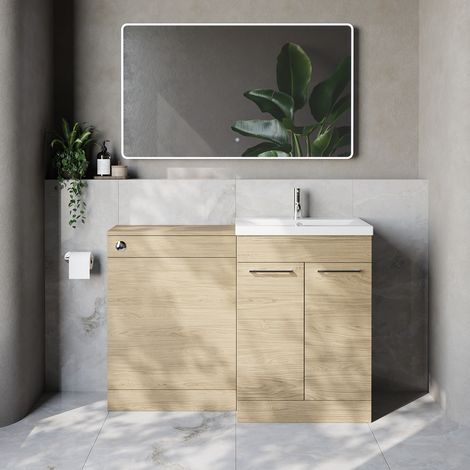 Napoli 390 Cento Light Oak 1200mm 2 Door Vanity Unit Toilet Suite with Glide Basin - 1200mm - Chrome 160mm HandleWithout Kingston Toilet Pan