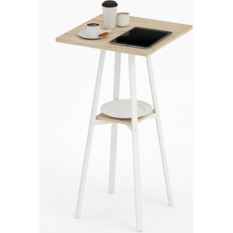 Mesa alta cuadrada con estante inferior 55 x 55 x 95 cm madera natural y blanco (1/5)
