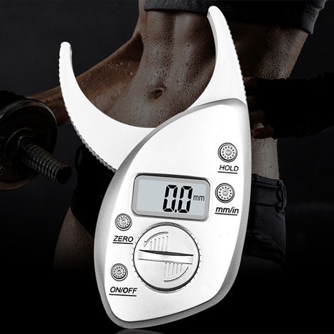 Pied à coulisse numérique mesureur de graisse corporelle blanc, pince cutanée portable légère, grip confortable, précision fiable pour suivi fitness et perte de poids. (1/4)