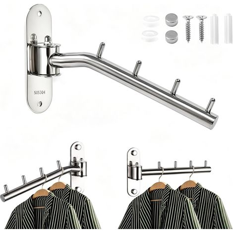 Etendoir Mural Rabattable, Etendoir Pliable Mural, Polyvalent Sechoir Linge Murals, Convient pour L'intérieur et L'extérieur, Les Balcons et Les Chambres, 1 Pièce, Argent (1/5)