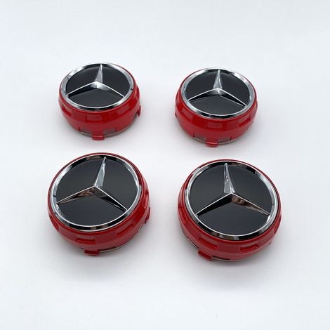 4 caches-moyeux pour jantes en alliage, caches de roues Mercedes-Benz, rouges, 75 mm