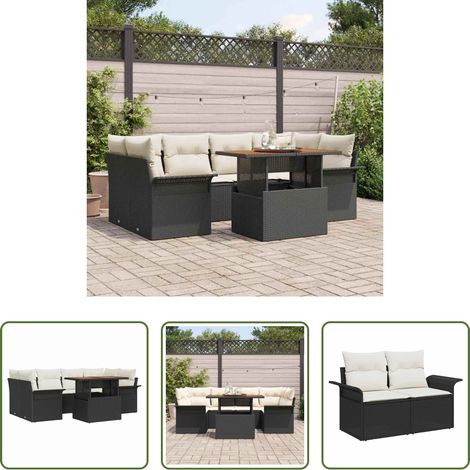 Balkonsofa - Garten-Sofa-Set mit Speicher 7 pcs Schwarz Poly Rattan (1/5)
