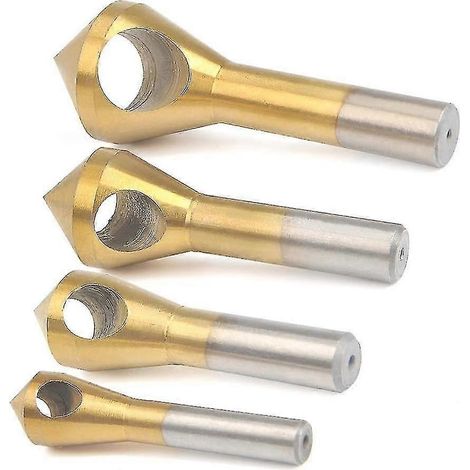 Jeu de 4 fraises à chanfreiner à revêtement titane pour ébavurage du bois, du métal et du plastique diamètres : 2-5 mm, 5-10 mm, 10-15 mm et 15-20 mm. (1/5)
