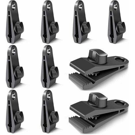 10pcs pinces à bâche pinces à bâche crochets à bâche pinces coupe-vent pour tentes camping coupe-vent accessoires de pince à soleil (noir)-Fei Yu (1/4)