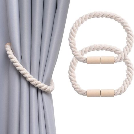 Set mit 2 Raffhaltern für Heimgardinen, handgefertigte Raffhalter aus natürlichem Baumwollseil für Fenstergardinen (Beige) (1/5)