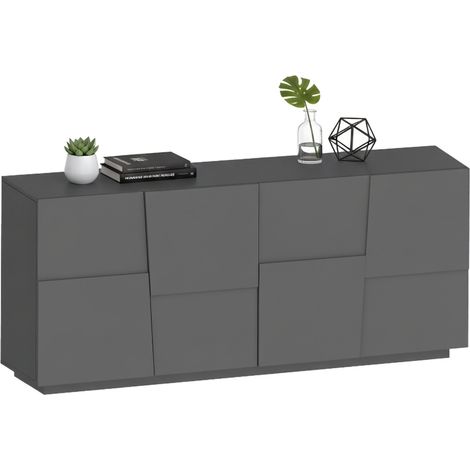 Dmora - Credenza Arda, Buffet da soggiorno, Madia da salotto moderna con 4 ante, 200x44h86 cm, Antracite