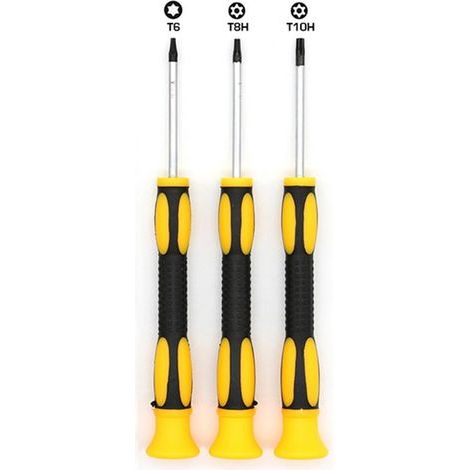 Lot de 4 tournevis Torx T6 T8 T10 pour Xbox One, Xbox 360, PS3, PS4 avec embout magnétique et poignée pivotante (jaune, acier inoxydable, 17,8 x 9,9 x 1,5 cm) (1/5)