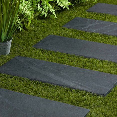 Pas japonais Rectangle Ardoise Noire Vieilli 80x30x3 cm (à l'unité) - RO'MA NATURE