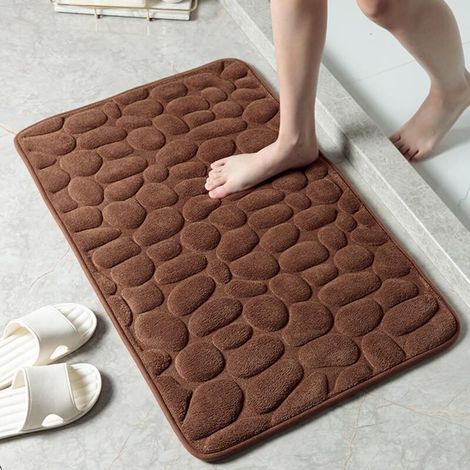 Tapis de salle de bain - Motif galets - Empêche les glissades et les glissements sur le carrelage - 40 x 60 cm, marron (1/3)