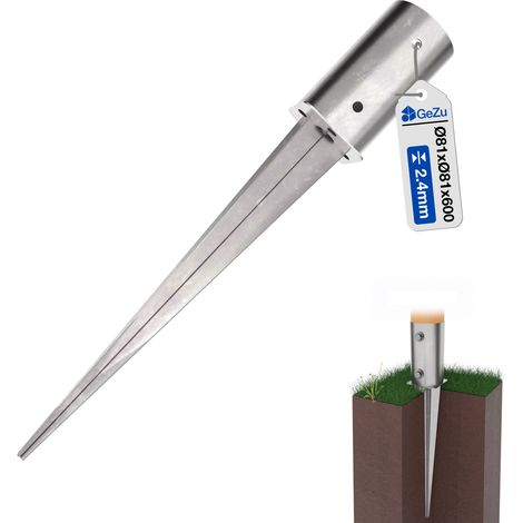 Support de poteau à enfoncer galvanisés à chaud – Ø 81 x 600 mm – Douille ronde robuste pour piquets de clôture en bois – Ancre de fixation stable – GeZu Impex (1/5)