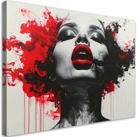 Stampe su Tela, Labbra rosse Nero e rosso moderni, 90x60 (1/5)