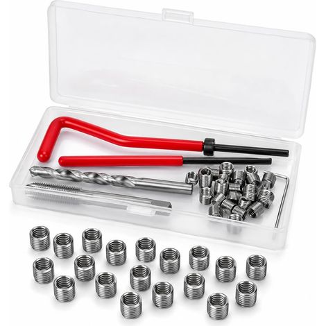 Kit de Réparation de Filetage M4 25 pièces, Kit D’Insertion de Filetage en Acier inox, Foret & Taraud, Outils de Réparation de Filetage Métrique avec Boîte Rangement, pour Automobile Moteur Machine (1/5)