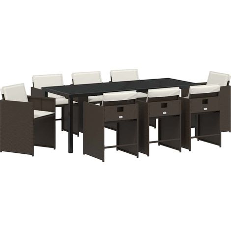 Conjunto de Comedor de Jardín 9 pcs Marrón ratán sintético vidaXL