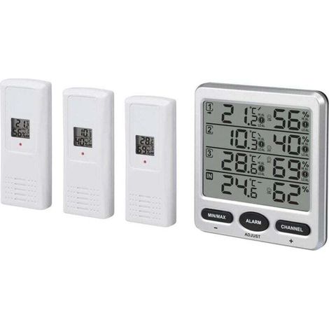 YMYNY Thermo-hygromètre intérieur/extérieur sans fil LCD numérique 433 MHz à 8 canaux avec trois capteurs à distance Fonction d'alarme de niveau de confort d'hygromètre (1/4)