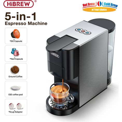 Cafetière 5 en 1 avec pression 19 bars – Modes froid/chaud – Réservoir 1000 ml – Protection anti-séchage – Argent