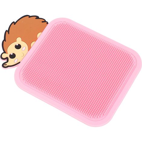 Tapis sensoriel en silicone 11,5 x 17 cm, double face, motif hérisson rose, doux et sensoriel. (1/5)