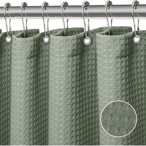 Rideau Douche Rideaux Baignoire Tissu Polyester Lavable en Machine Rideau Salle de Bain avec 12 crochets en plastique Rideau Salle de Bain Imperméable 180 x 180 cm(Vert) (1/5)