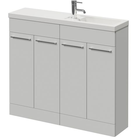 Napoli 250 Gloss Grey Pearl 1000mm 4 Door Vanity Unit with Square Silvo Basin - 1000mm - Chrome 160mm Handle