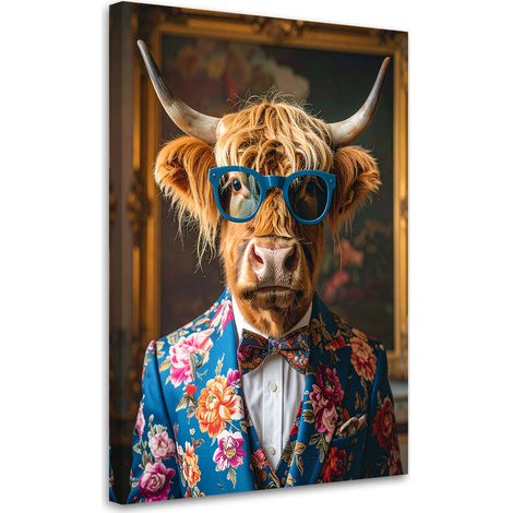 Toile Imprimée, Vache écossaise en costume coloré glamour,20x30 (1/4)