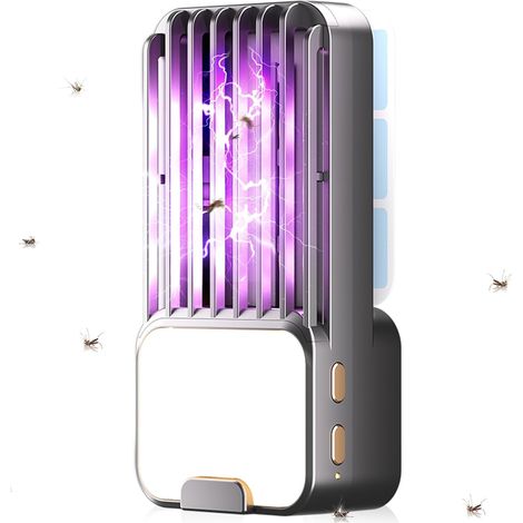 Insecticide électrique, lampe anti-moustiques avec lumière LED, piège à mouches électrique d'intérieur, USB, lampe anti-moustiques d'intérieur/extérieur, tue-moustiques 100 m² (Noir, 1 pièce)