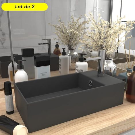 Lot de 2 Lavabos de Salle de Bain Chic & Moderne Gris Anthracite. SANS Mitigeur (1/5)