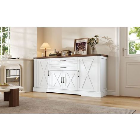 Buffet 160 x 39 x 81 cm Bahut 4 portes Plan de travail intégré 2 tiroirs Rangement à provisions Coloris blanc (1/5)