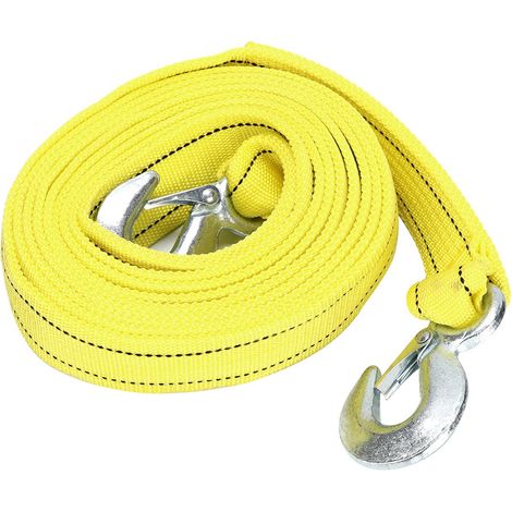 Sangle de remorquage d'urgence auto 3.5m/11.5ft en polyester et acier jaune avec crochet forgé à loquet sécurité universel 1 pièce (1/5)