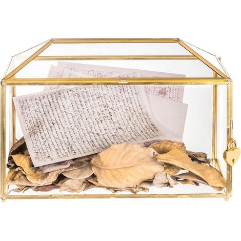 32cm Boîte de Cartes en Verre, Doré Géométrique Urne Verre Fait à la Main Vintage avec Pied pour Réception de Mariage (Boîtier et serrure uniquement) (1/5)