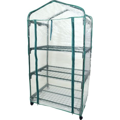 Serre de jardin 3 étages avec bâche transparente 69x49x125cm en PVC - Porte enroulable - Pour cultiver plantes, légumes, fruits (1/5)