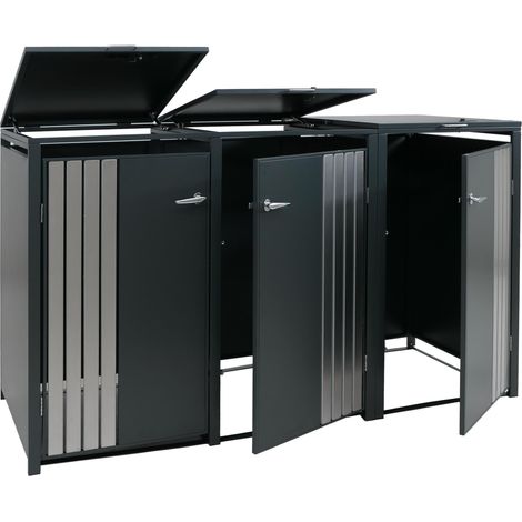 3er-Mülltonnenverkleidung HHG-340, Mülltonnenbox mit Deckel, Metall 122x200x84cm 83kg anthrazit Edelstahl