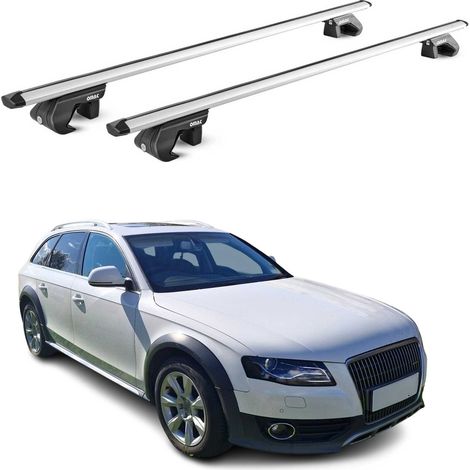 OMAC Barres de toit aluminium certifiées TÜV pour Audi A4 B8 Allroad 2009-2016 – Pour rails de toit standards – Rainure en T – Charge max 90 kg – 2 antivols Argent (1/5)