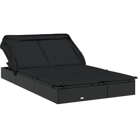 Transat 2 places avec toit pliable noir 213x118x97 (1/5)