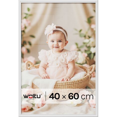 Cadre Photo 40x60 cm WOLTU, Cadre en Bois Massif, Décoration Murale ou sur Table, avec Passe Partout, Blanc (1/5)