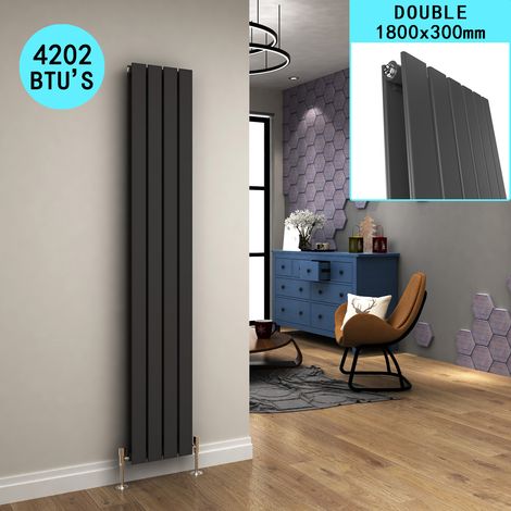 ELEGANT 1800 x 300 mm Vertical Designer Radiator Anthracite Double Flat Panel Tall Upright Central Heating Radiator