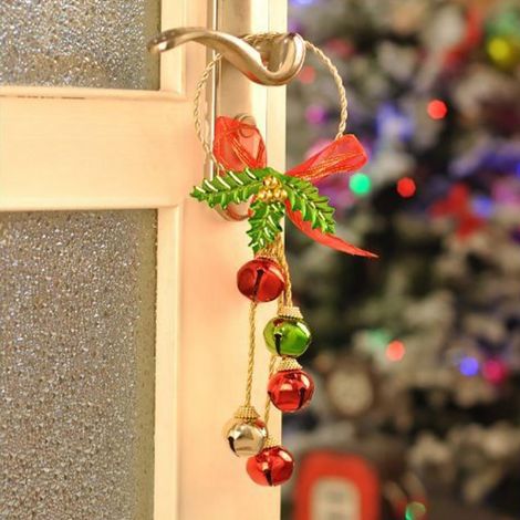 Weihnachtsschmuck mit Schleife, Weihnachtsglocke aus Metall, Anhänger für Weihnachtsbaum und Tür (1/4)