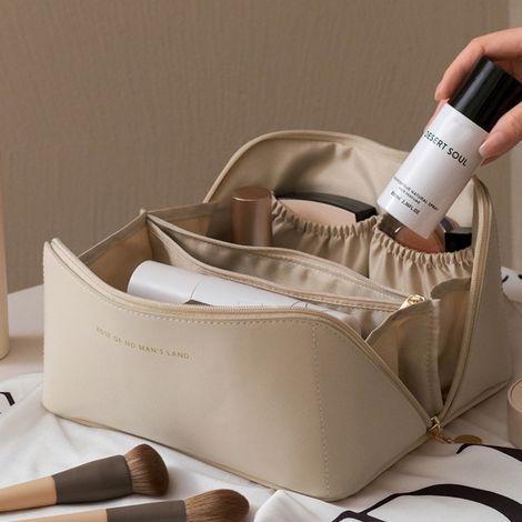 Trousse de maquillage Organ Pillow pour maquillage, rangement pour la maison et les voyages, produits de lessive, grande capacité, blanc laiteux