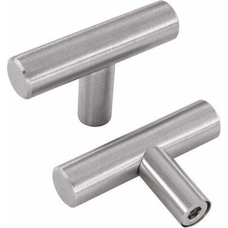 Set di 10 maniglie argentate - Maniglie a T per mobili, ante, armadi e cassetti in acciaio inossidabile con viti