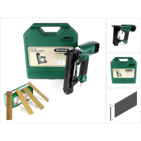 Prebena Druckluftnagler 2P-J/ES 40 COMBI 5 bis 7 Bar - im Transportkoffer + Prebena J 25 CNKHA Stauchkopfnägel Brads 25 mm 5000 Stück