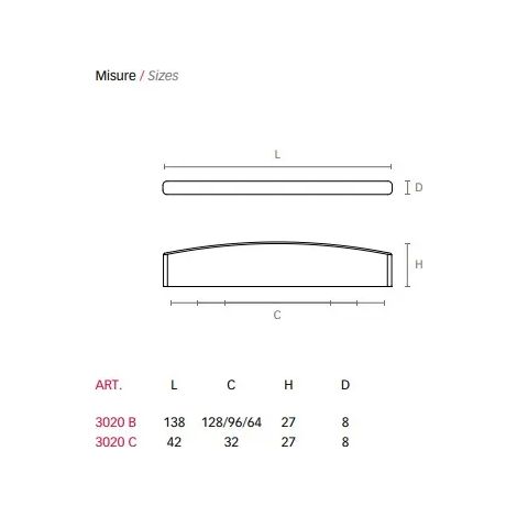 MANIGLIA 3020 C CROMO OPACO  MM.32 (1/2)